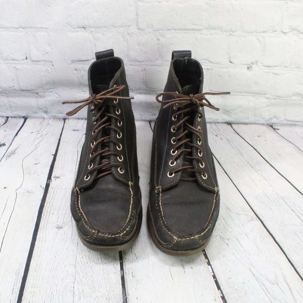 LL Bean Black Leather Lace-up Moc Toe Chukka Boots Size 7.5 M - Picture 5 of 9